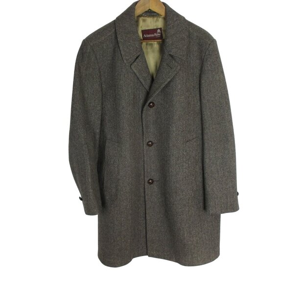 Adams Row Brown Wool Tweed Overcoat Top Coat Vintage Luxury Size 42 Made In USA - Picture 1 of 9